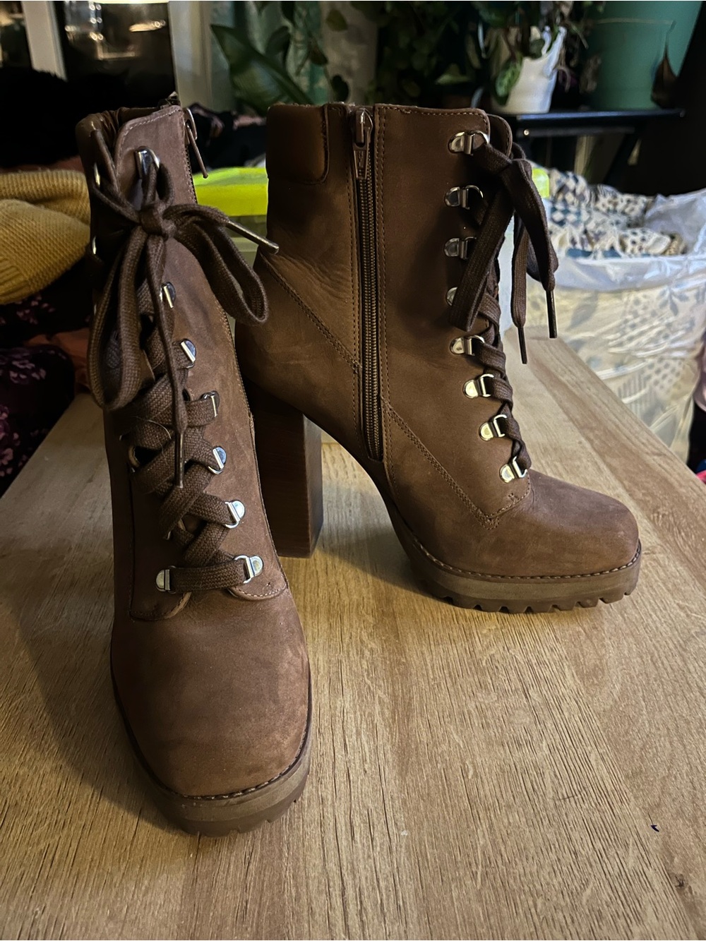 Steve Madden Brown Lace-Up Block Heel Ankle Boots